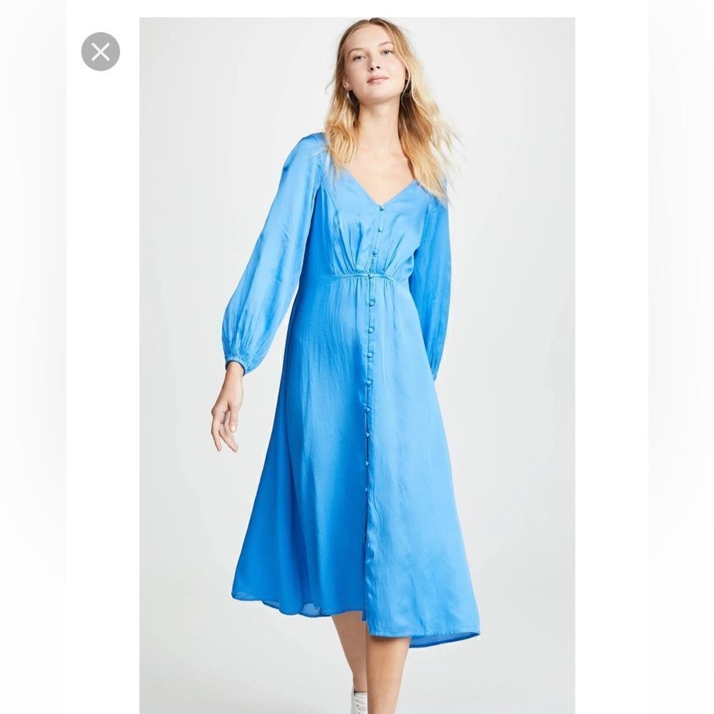 Free People Later Days Midi Dress‎ blue satin lattice back details flowy size 0